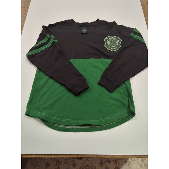 Harry Potter Small Black Green Slytherin Long Sleeve Baseball Tee Used Stained - Picture 1 of 9